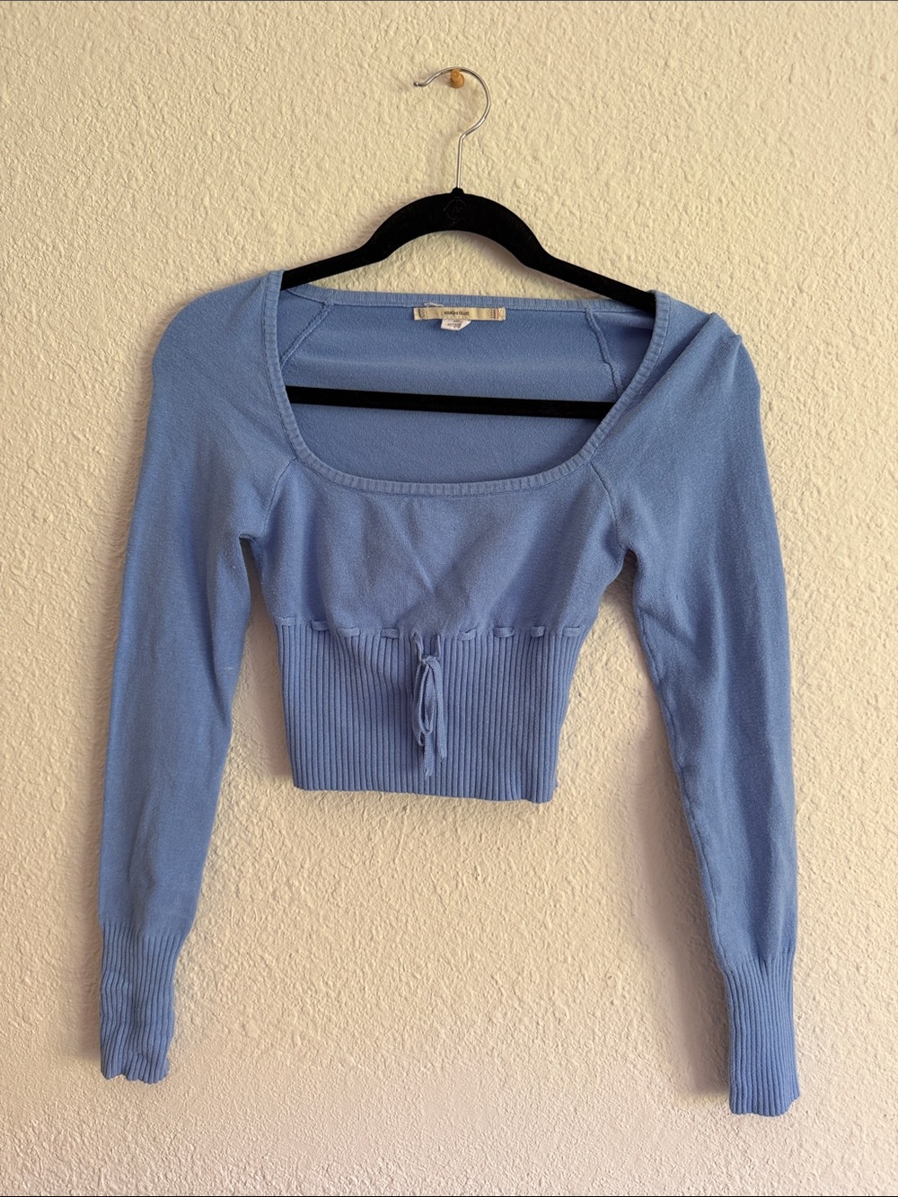 Kimchi Blue Light Blue Square Neck Cropped Ribbed Long Sleeve Top